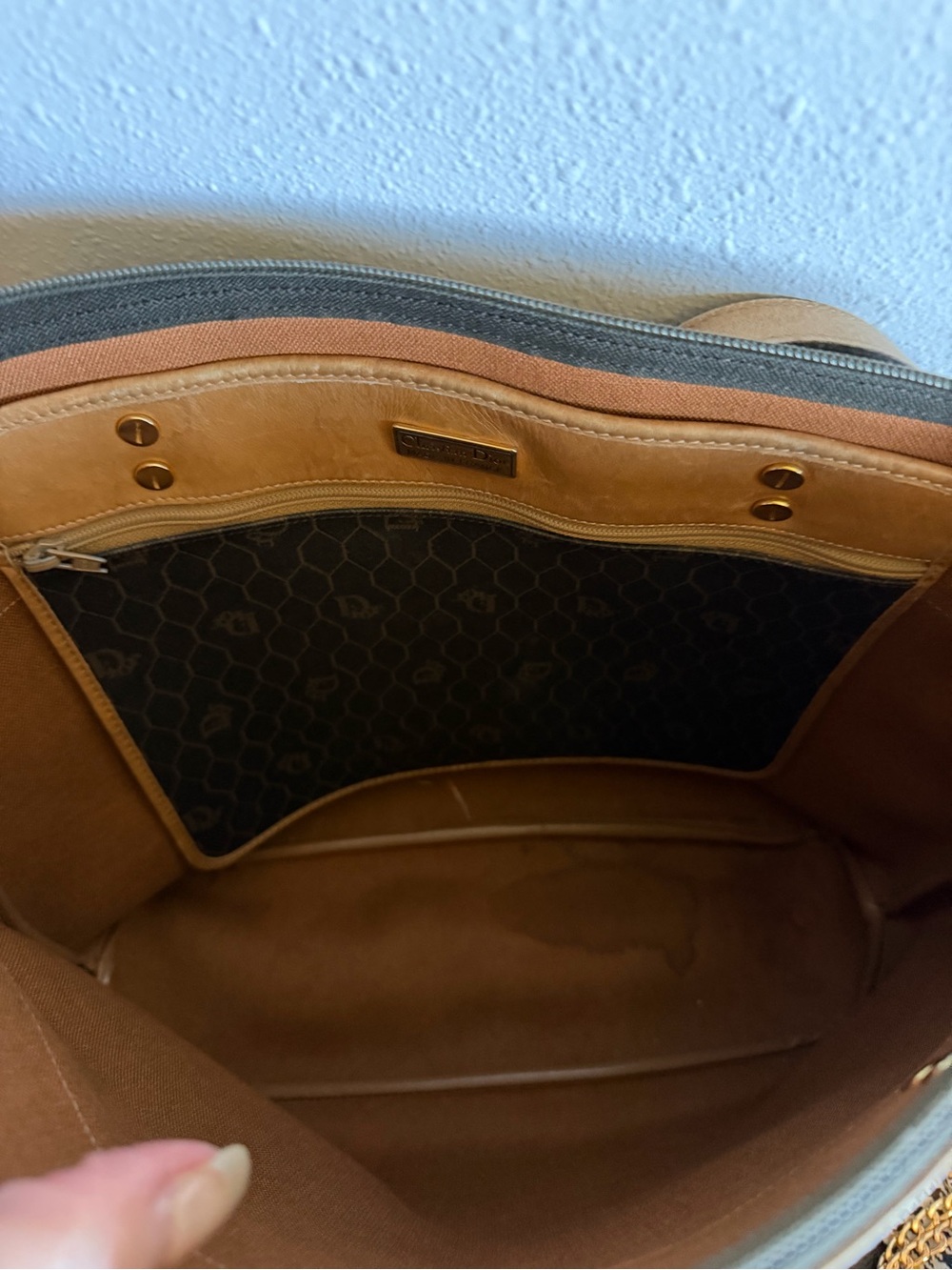 Dior Black Honeycomb & Tan Leather Vintage Tote, Long Wallet, Pouch & Scarf Set! - Picture 11 of 16